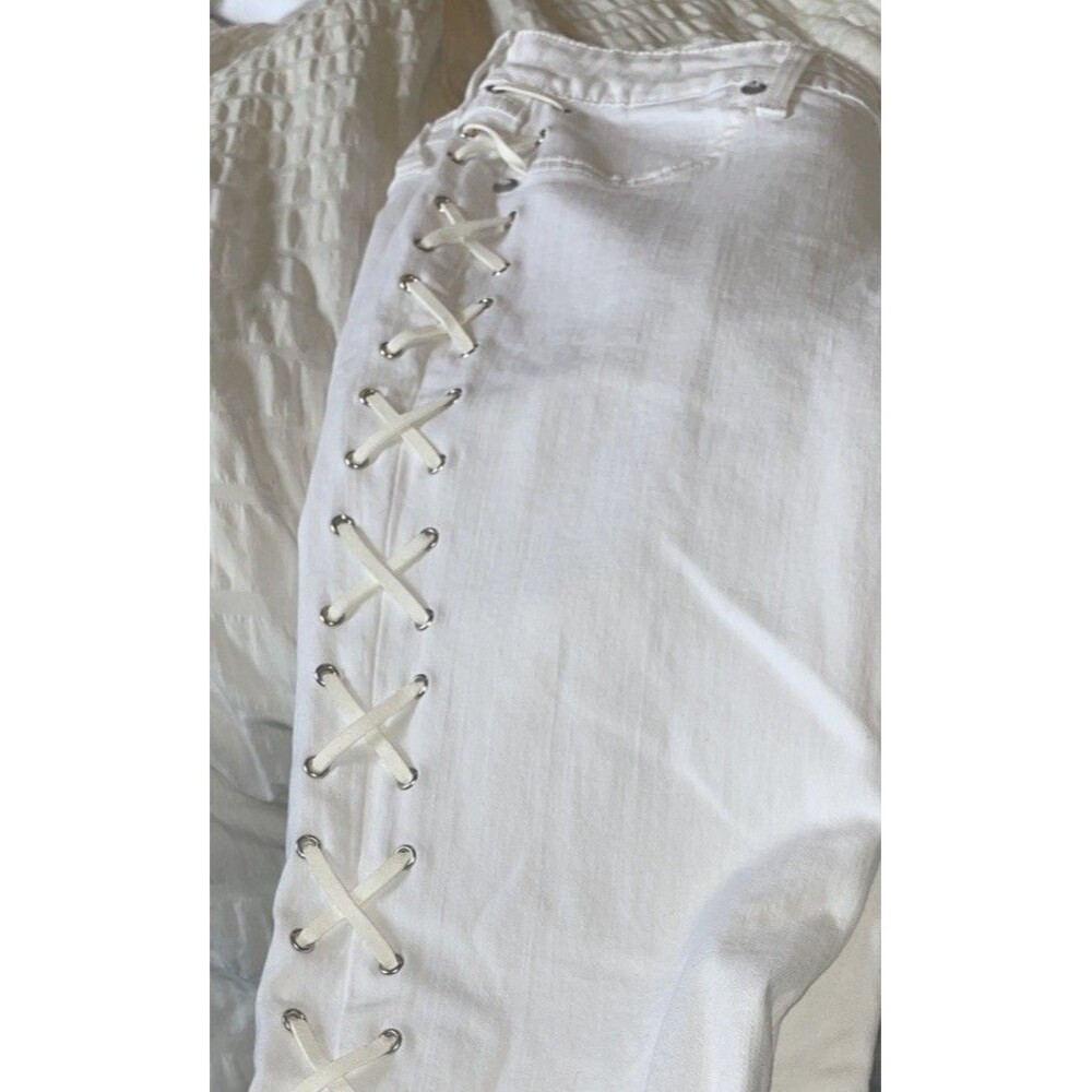 Tularosa Crissi Lace Up White Jeans 27 Lima Side Lace Skinny Festival Boho Y2K